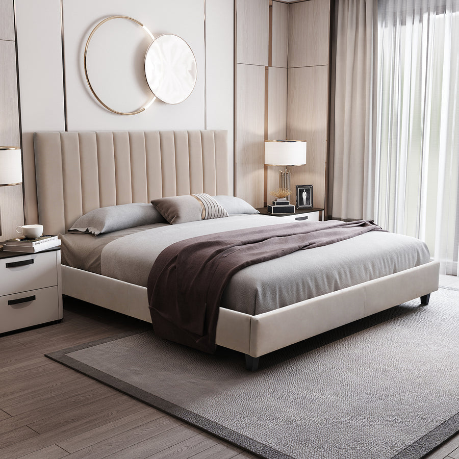 Modern velvet fabric bed frame reno primary product view.