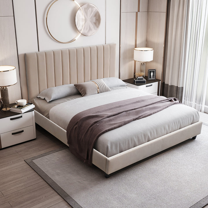 Modern velvet fabric bed frame reno material variants.