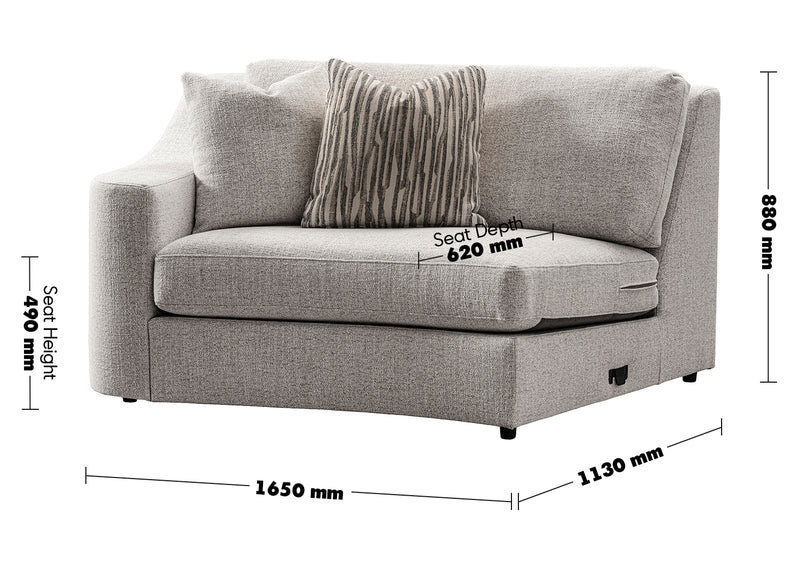 Modern Mixed Weave Fabric Modular Corner 2 Seater Sofa TERRA Size Chart