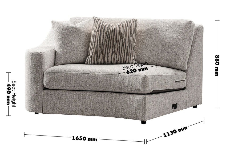 Modern Mixed Weave Fabric Modular Corner 2 Seater Sofa TERRA Size Chart
