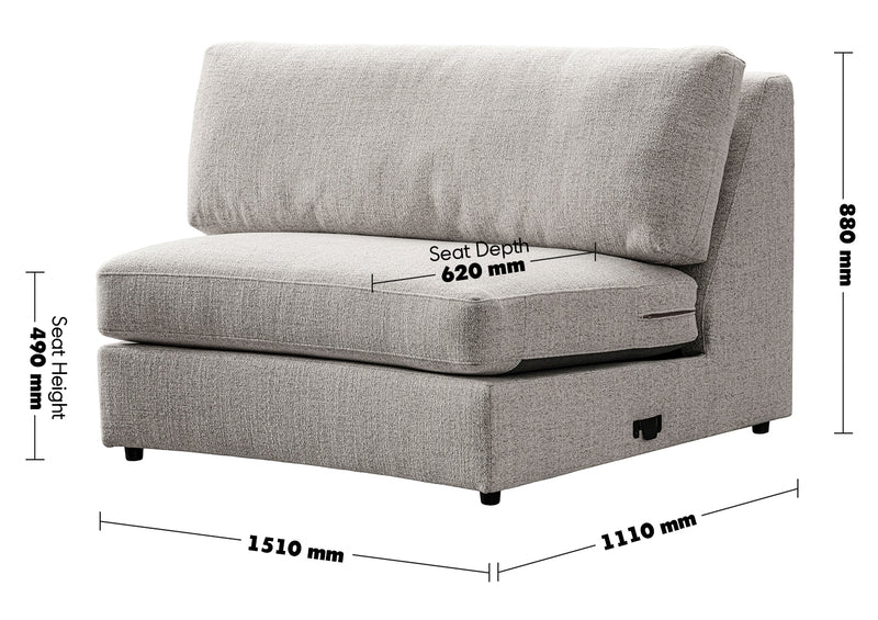Modern Mixed Weave Fabric Modular Joint Connection 1 Seater Sofa TERRA Size Chart