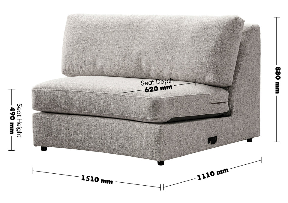 Modern Mixed Weave Fabric Modular Joint Connection 1 Seater Sofa TERRA Size Chart