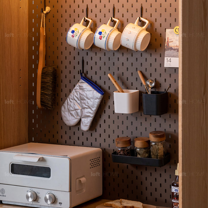 Pegboard hooks racks storage boxes accessories set hookup in details.