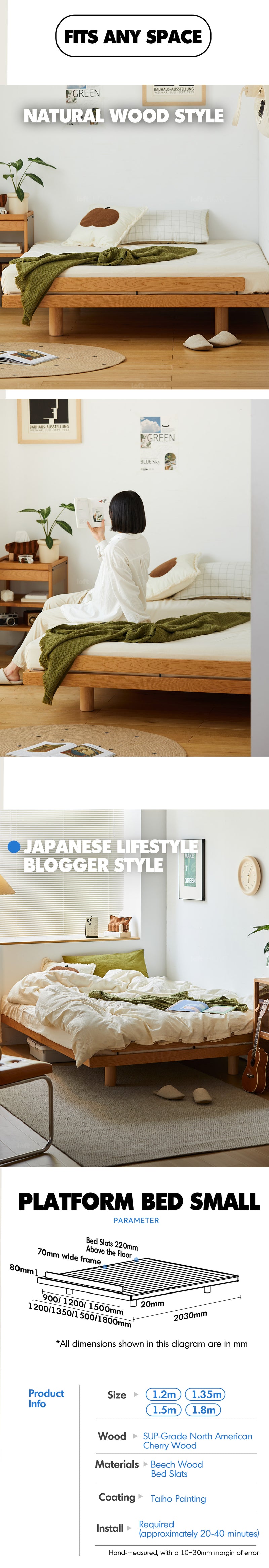 Scandinavian Cherry Wood Platform Bed SMALL Good to Know - 4