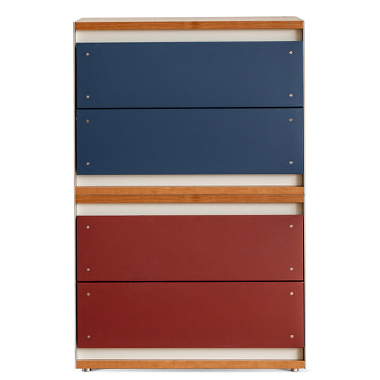 Bauhaus aluminium modular chest of drawer geometric in white background.