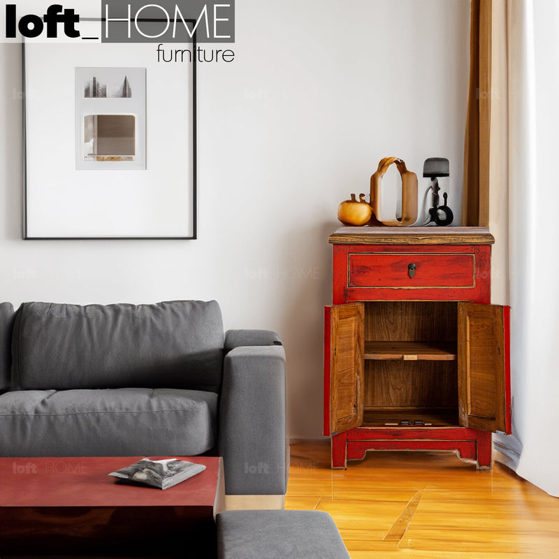 Rustic elm wood bed side table splendor primary product view.