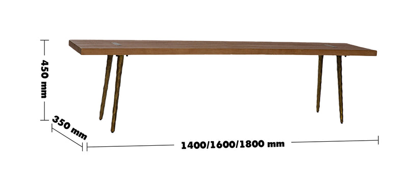 Rustic Elm Wood Dining Bench SPLENDOR Size Chart