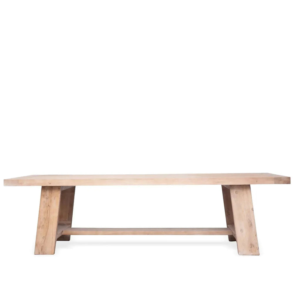 Rustic elm wood dining table forge in white background.