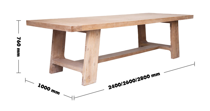 Rustic Elm Wood Dining Table FORGE Size Chart