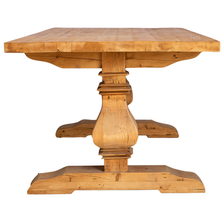 Rustic elm wood dining table lantern in details.
