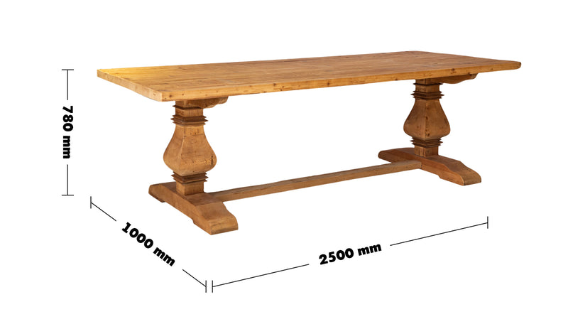 Rustic Elm Wood Dining Table LANTERN Size Chart
