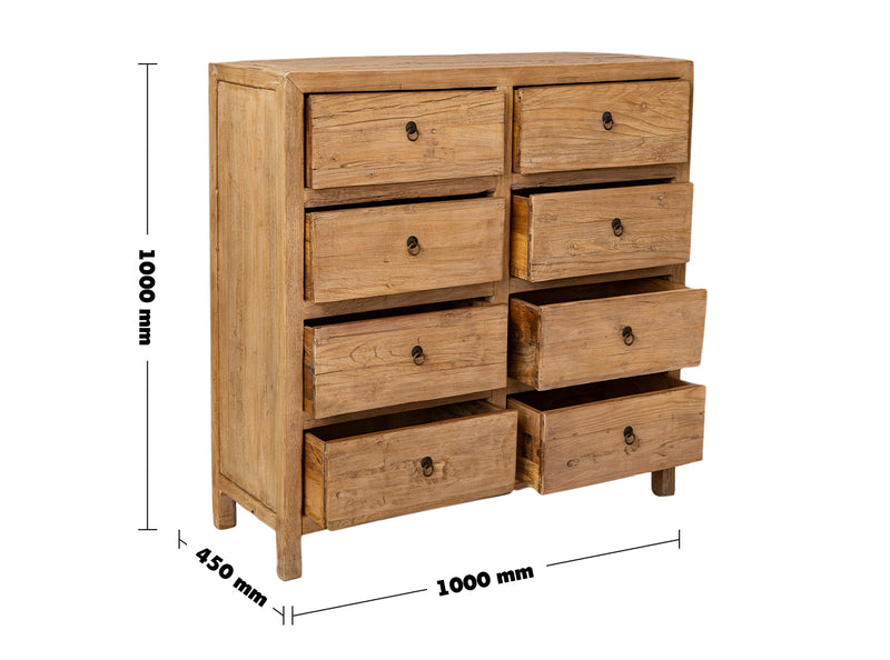 Rustic Elm Wood Drawer Cabinet SECRETS Size Chart