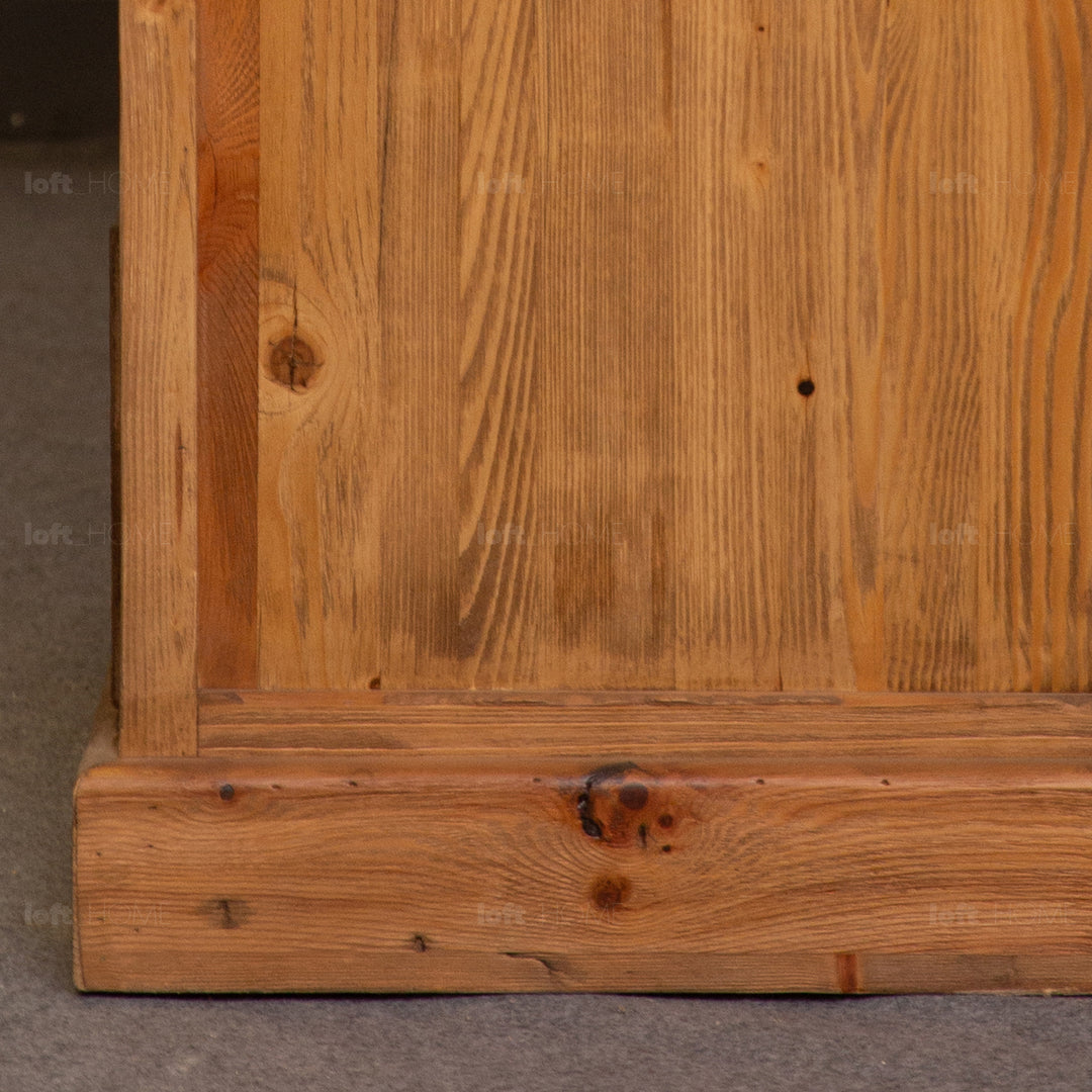 Rustic elm wood drawer cabinet tranquility in close up details.