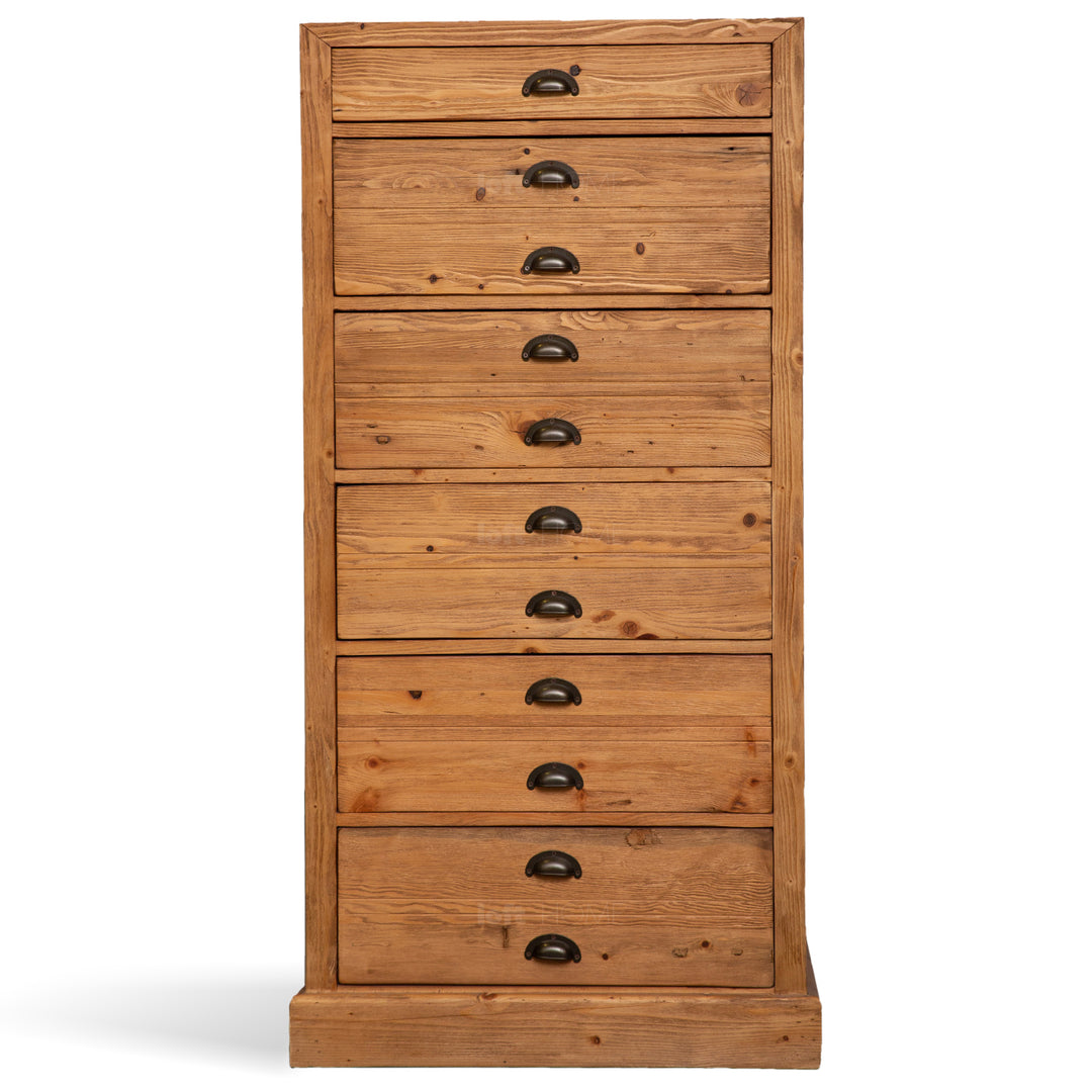 Rustic elm wood drawer cabinet tranquility in white background.