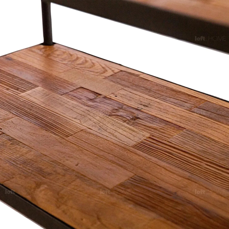 Rustic elm wood display shelf robust color swatches.