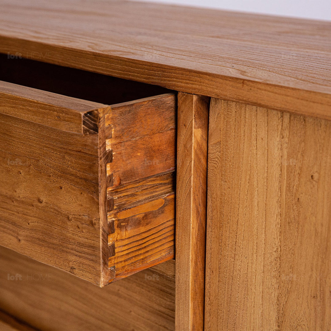 Rustic elm wood storage cabinet arcadia in panoramic view.