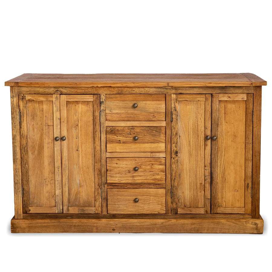 Rustic elm wood storage cabinet splendor in white background.