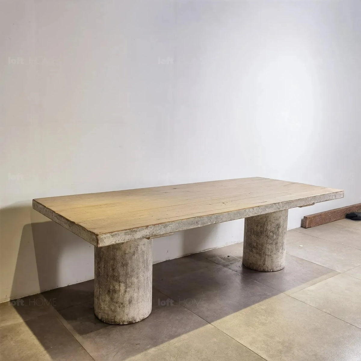 Rustic pine wood dining table barn in still life.