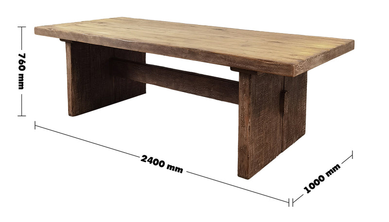 Rustic Pine Wood Dining Table DOCK Size Chart