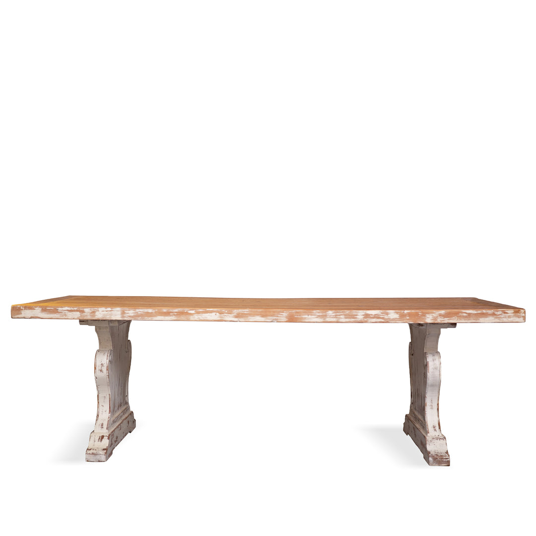 Rustic pine wood dining table pastoral in white background.
