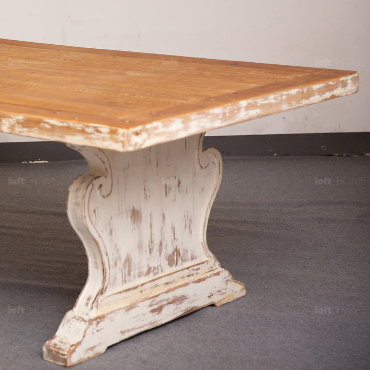 Rustic pine wood dining table pastoral in details.