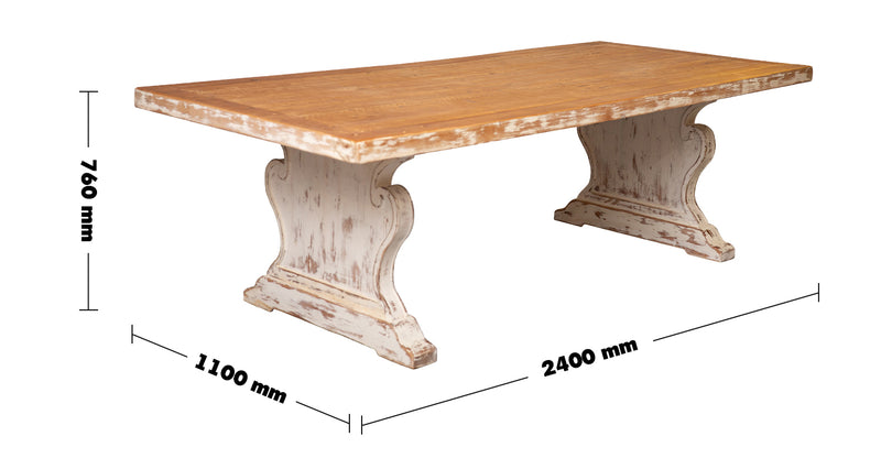 Rustic Pine Wood Dining Table PASTORAL Size Chart