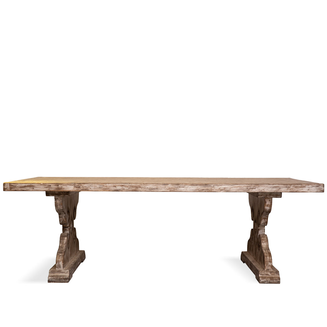 Rustic pine wood dining table sherlock in white background.