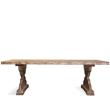 Rustic pine wood dining table sherlock in white background.