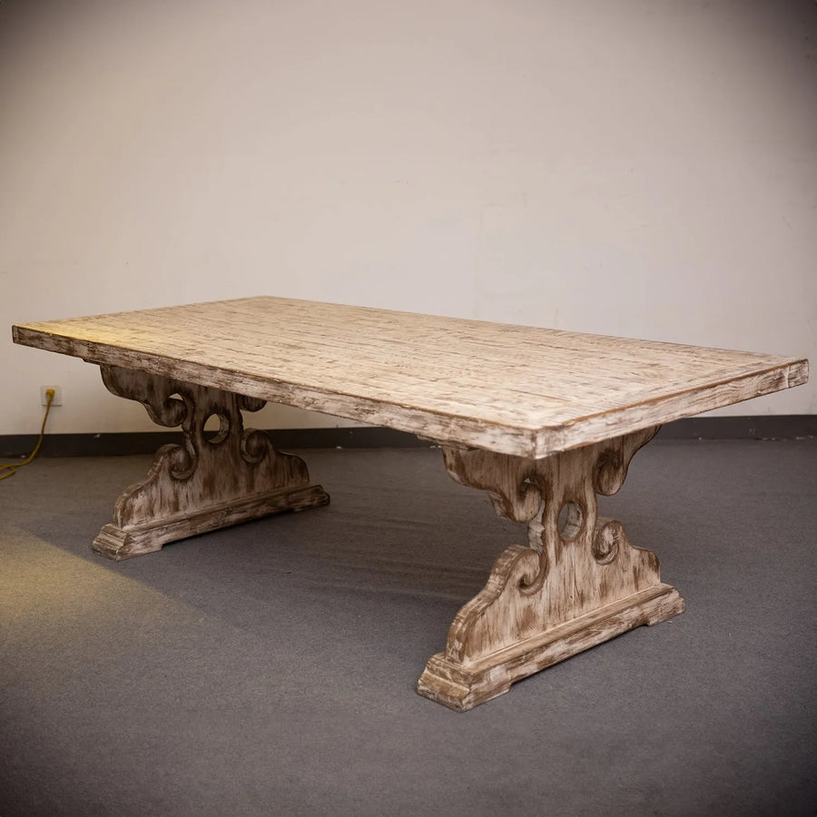 Rustic pine wood dining table sherlock primary product view.