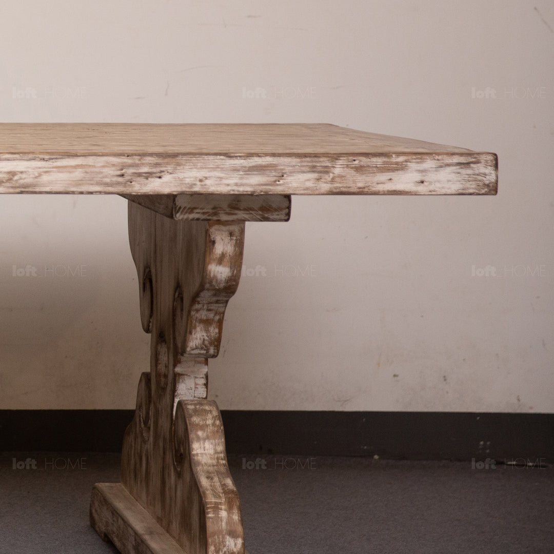 Rustic pine wood dining table sherlock in details.