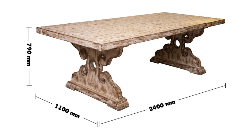 Rustic Pine Wood Dining Table SHERLOCK Size Chart