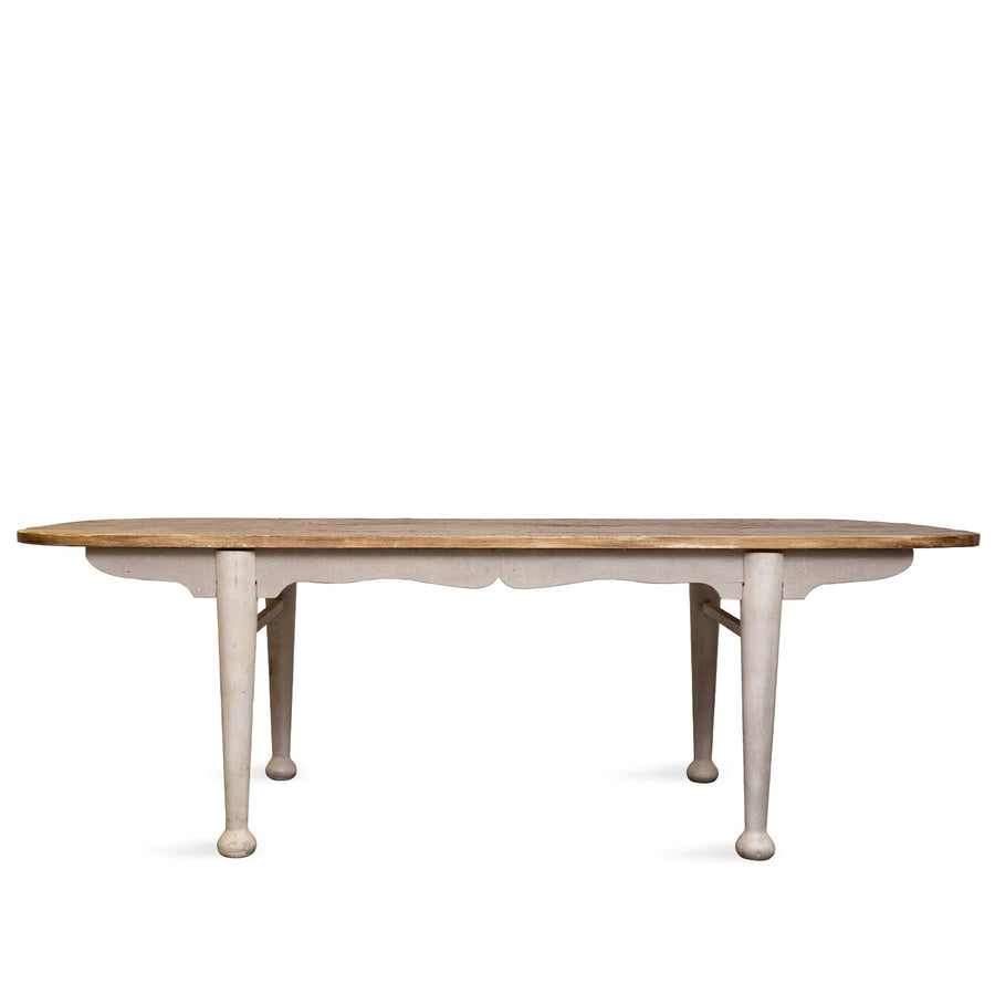 Rustic pine wood dining table shore in white background.