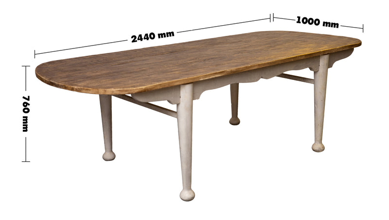 Rustic Pine Wood Dining Table SHORE Size Chart