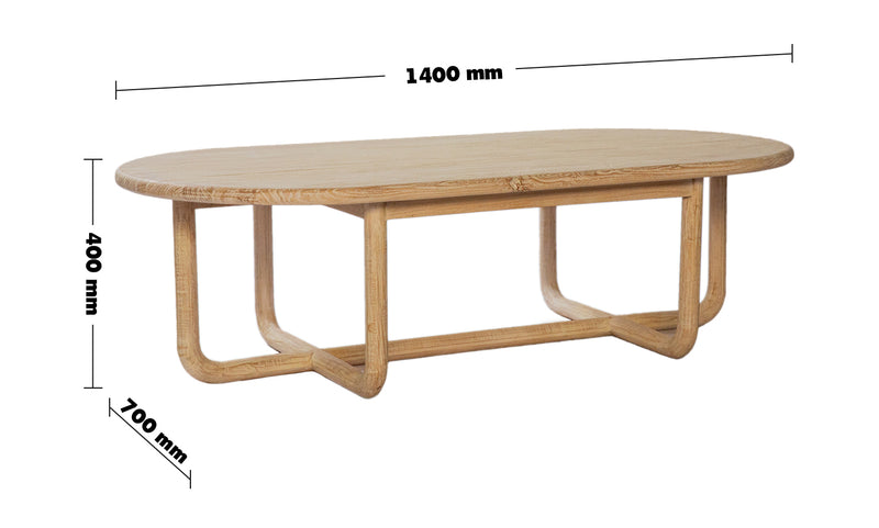 Rustic Pine Wood Coffee Table KOKORO Size Chart