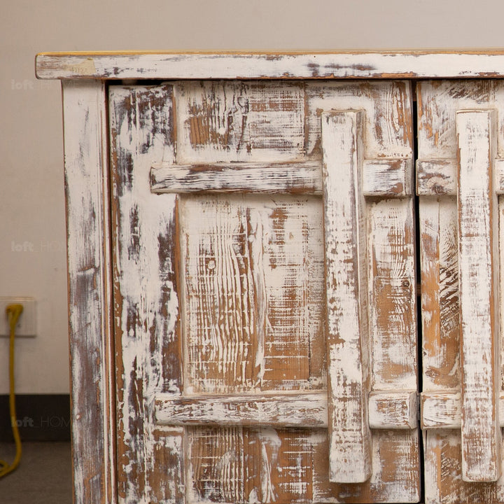 Rustic pine wood drawer cabinet pine phantom in details.