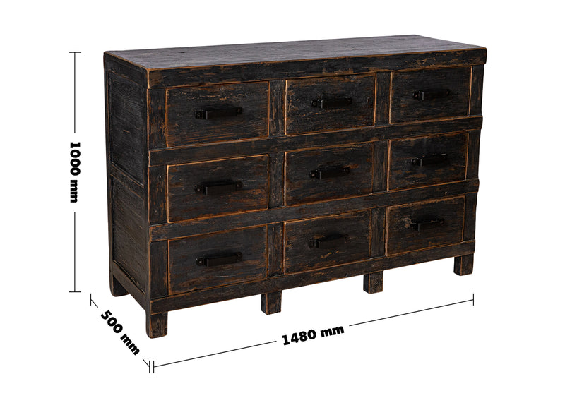 Rustic Pine Wood Drawer Cabinet RELICS Size Chart