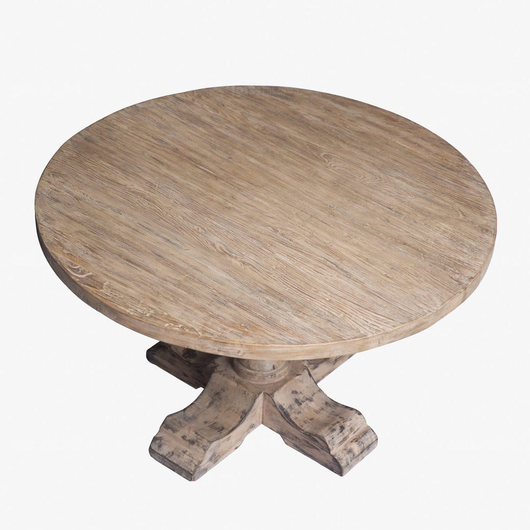 Rustic pine wood round dining table willow material variants.