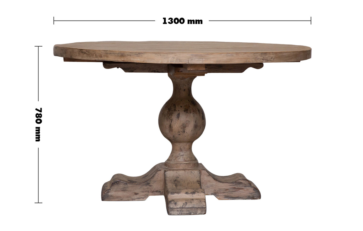 Rustic Pine Wood Round Dining Table WILLOW Size Chart