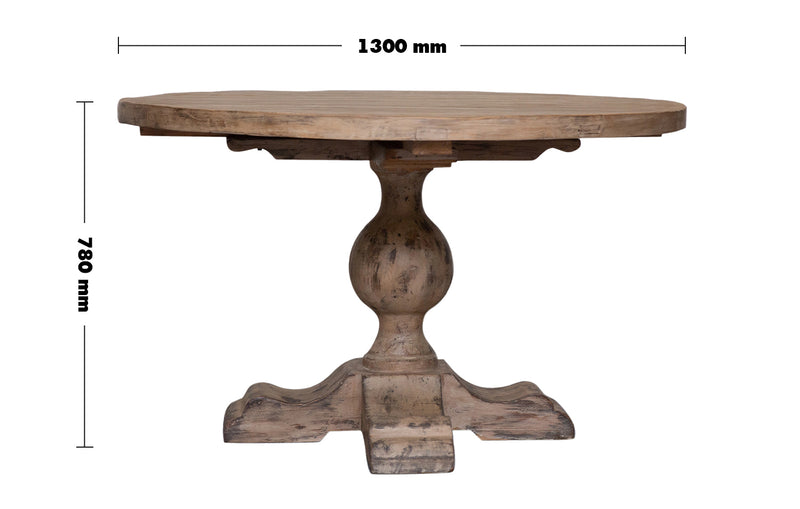Rustic Pine Wood Round Dining Table WILLOW Size Chart