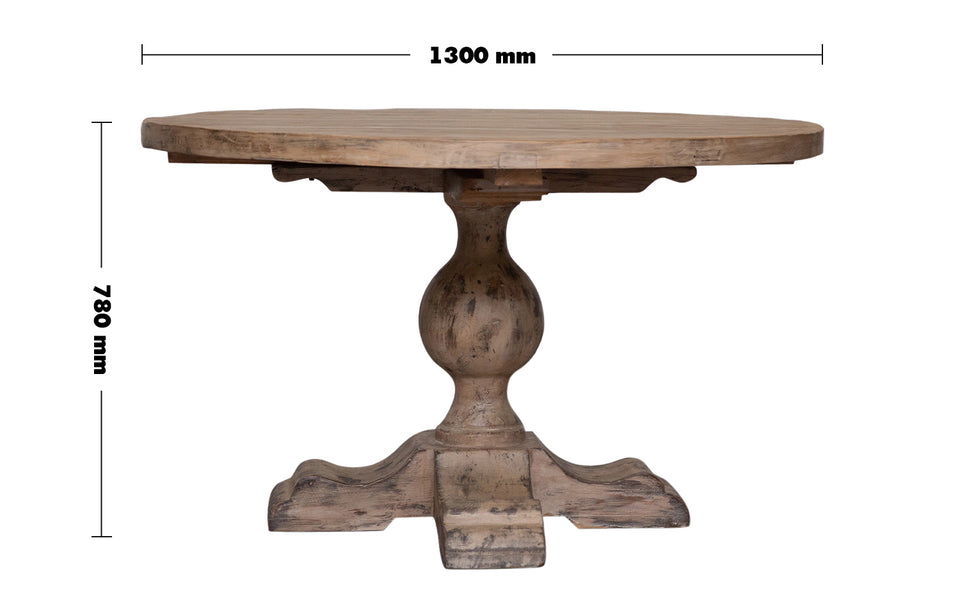 Rustic Pine Wood Round Dining Table WILLOW Size Chart