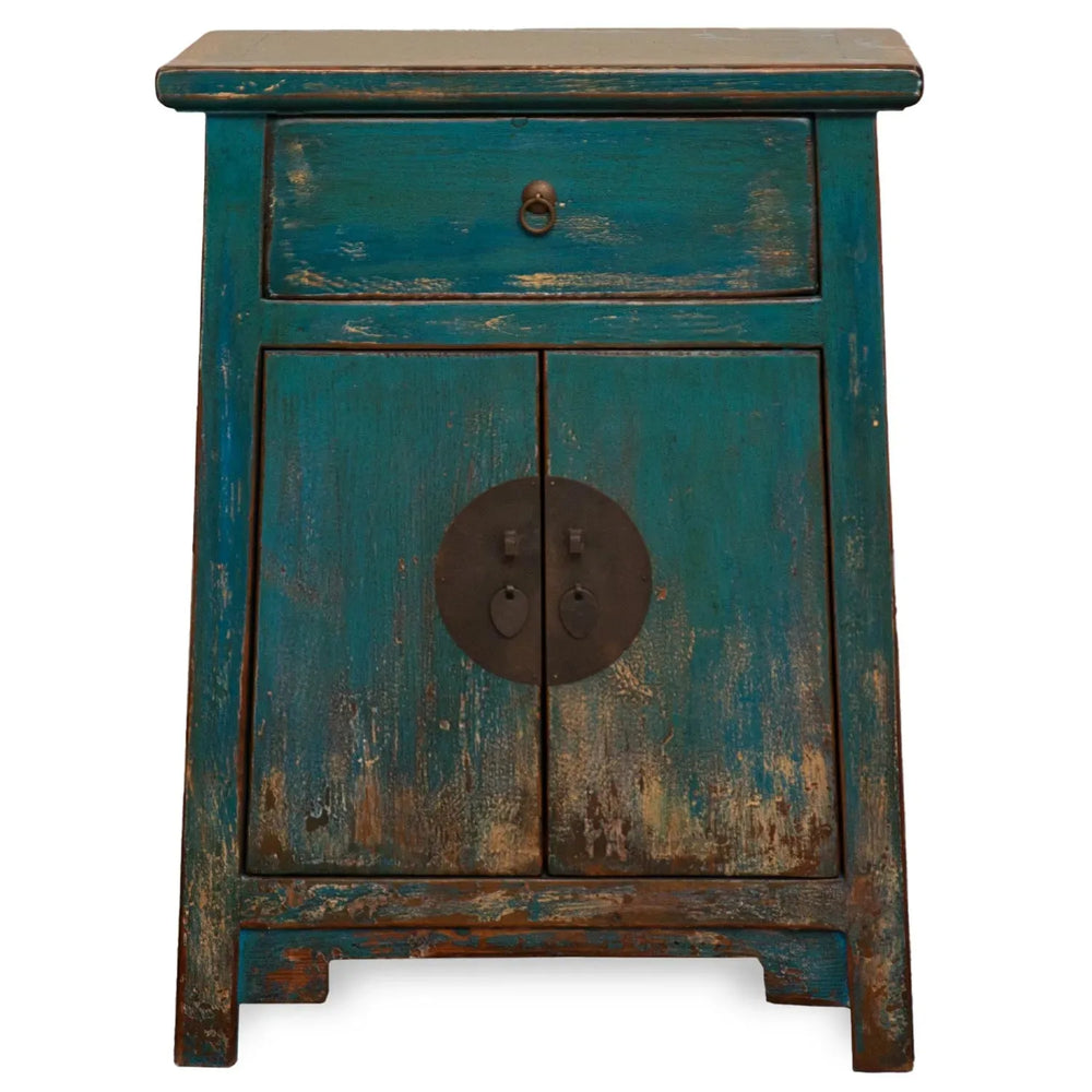 Rustic pine wood side table heirloom in white background.