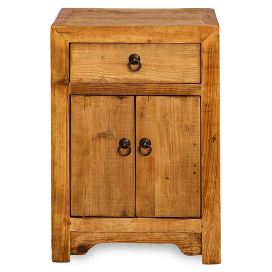Rustic pine wood storage drawer cabinet tranquility in white background.