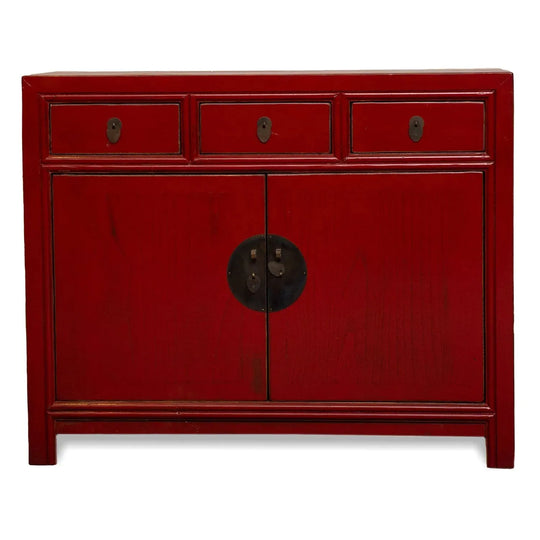 Rustic pine wood storage cabinet legacy in white background.