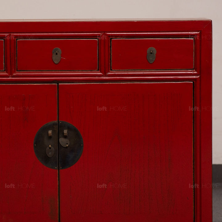 Rustic pine wood storage cabinet legacy in details.
