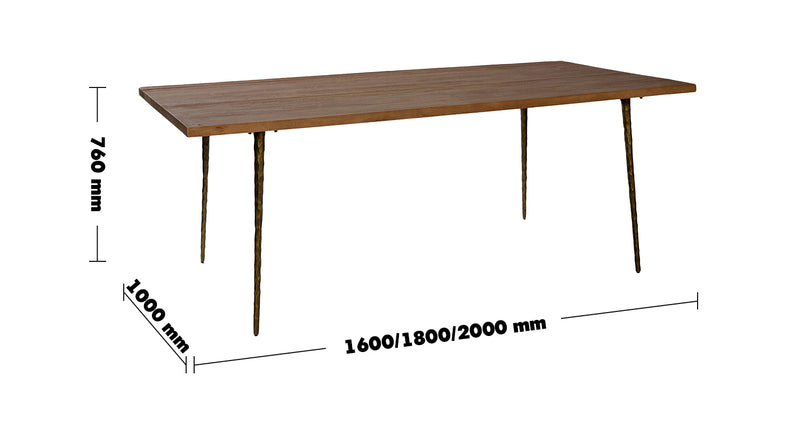Rustic Wood Dining Table SPLENDOR Size Chart