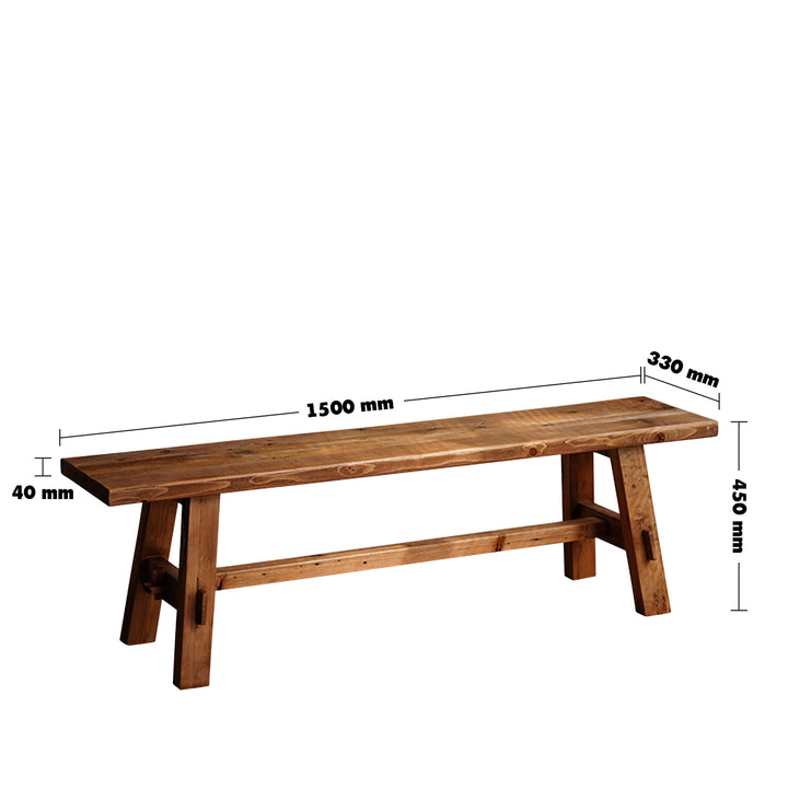 Rustic Elm Wood Dining Bench STONE ELM Size Chart
