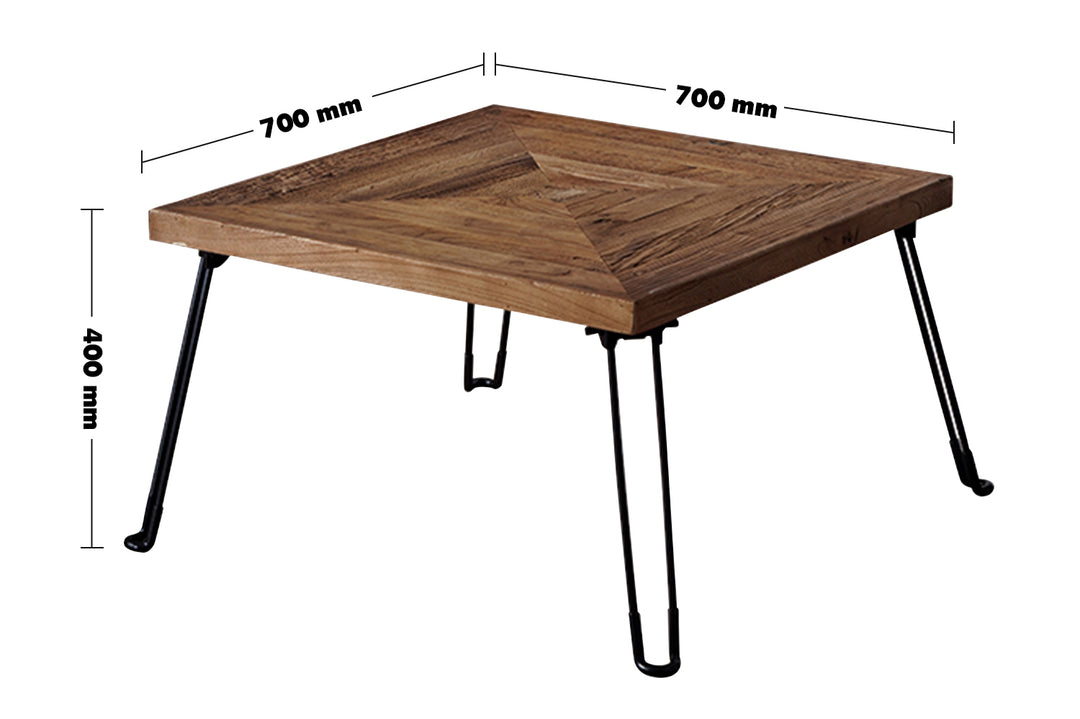 Rustic Elm Wood Foldable Square Coffee Table ZENITH ELM Size Chart