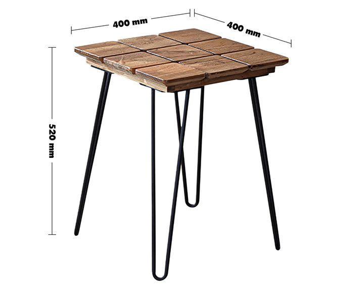 Rustic Elm Wood Square Side Table VELVET ELM Size Chart