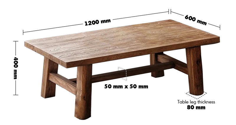 Rustic Elm Wood Coffee Table NORTHERN ELM Size Chart
