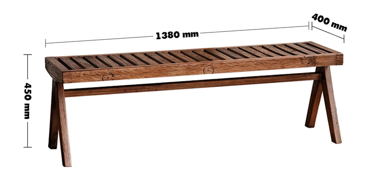 Rustic Elm Wood Dining Bench SHADOW ELM Size Chart